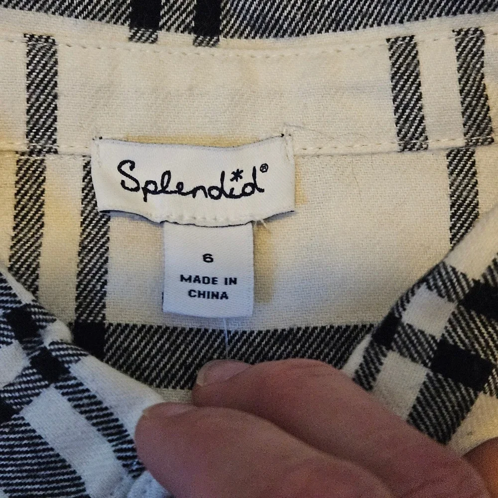 Splendid 2-Piece Flannel Jogger‎ Set Kids Size 6 Charcoal Cream NEW Plaid Shirt